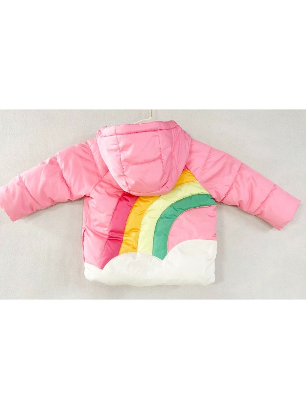 Old Navy Hooded Pink Puffer Jacket Rainbow Back Water-Resistant 18-24 Mo's NWOT